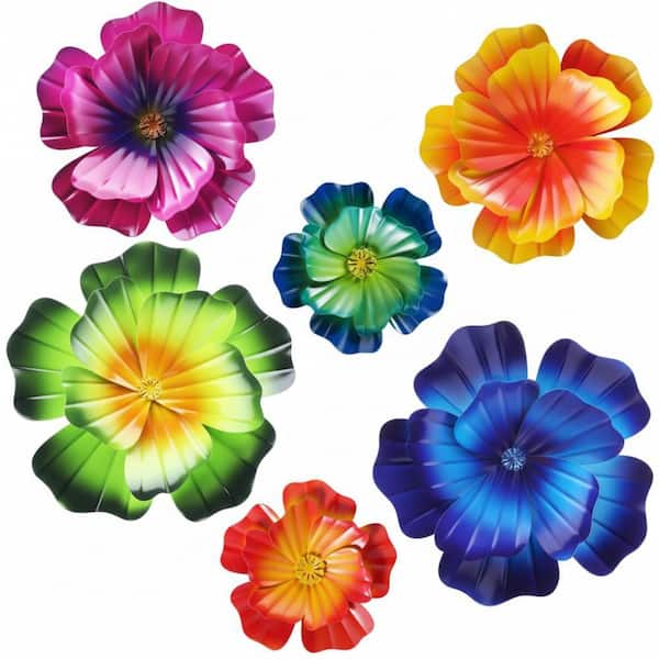 10 in. plus 8 in. plus 5 in. 6-Piece Metal Flowers Wall Art Decor