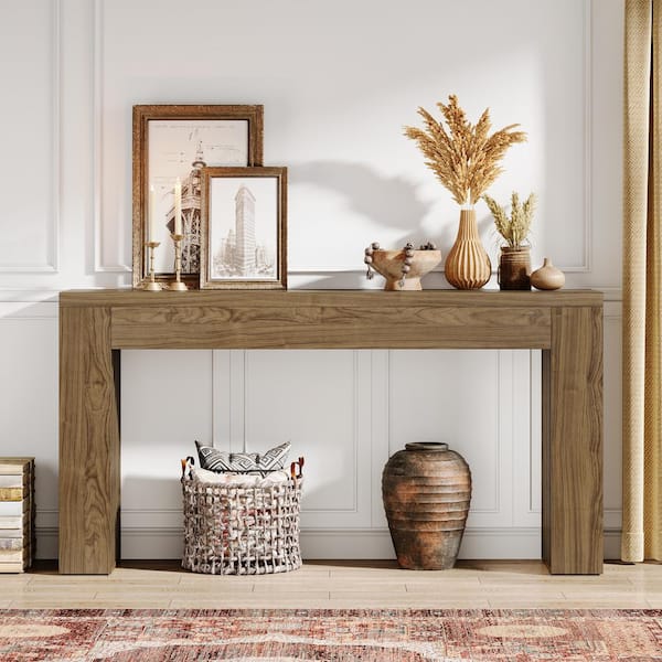 BYBLIGHT Turrella 59 in. Rectangle Dark Brown Entry Table, Wood Console Table, Minimalist Sofa Table Behind Couch for Entryway