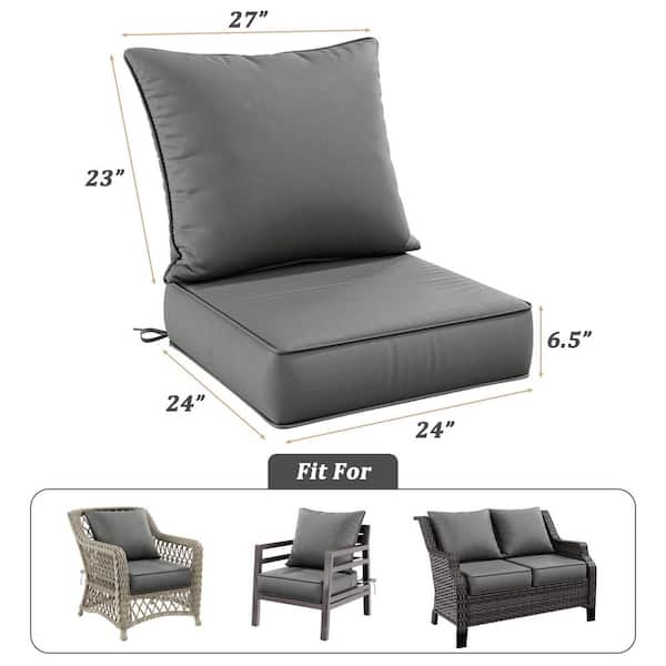 24 in. x 24 in. Deep Seat Outdoor Lounge Cushion with Backrest, Premium Waterproof Patio Furniture Cushions Light Grey