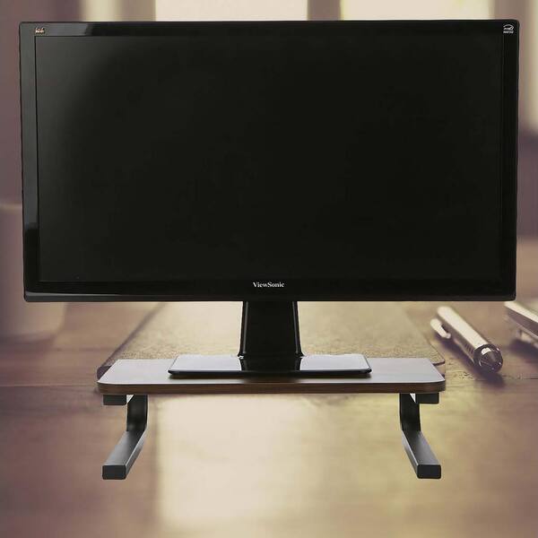 Mind Reader Monitor Stand Wood Top Metal Monitor Stand Sturdy Laptop Riser Desktop Stand Desktop Organizer Black Wdst Blk The Home Depot