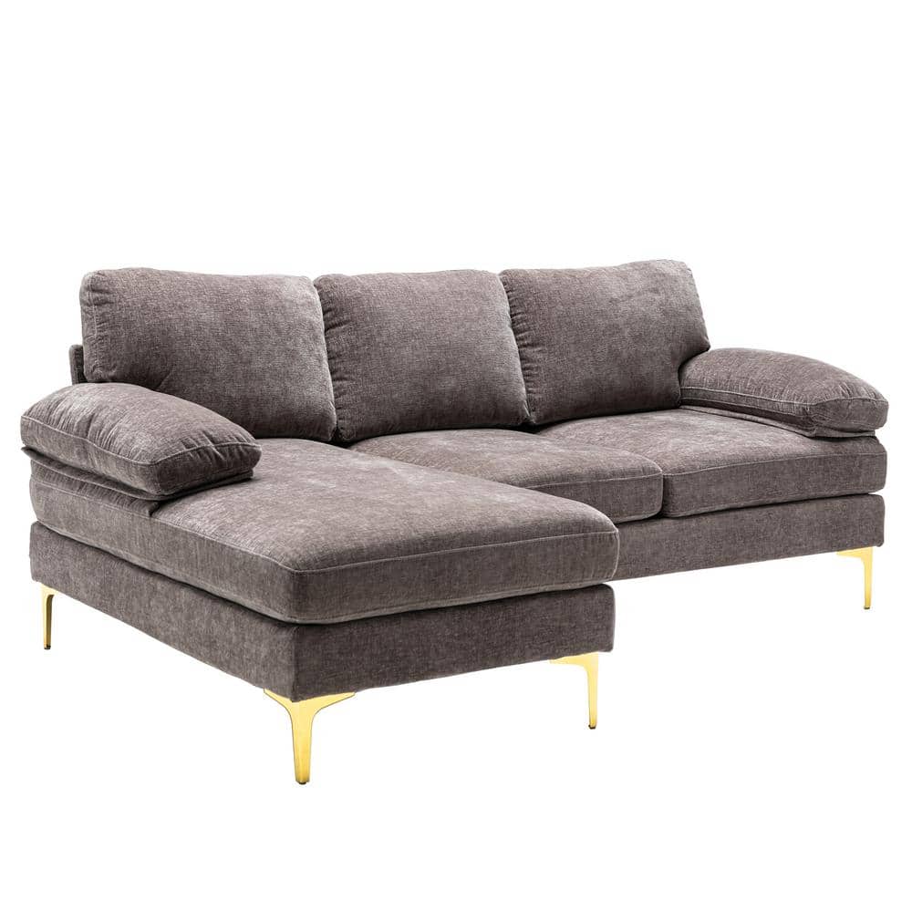 GOSALMON 81.5 in. W Rolled Arm 2-Piece Fabric L Shaped Sectional Sofa in Gray -  K395S00015NYY