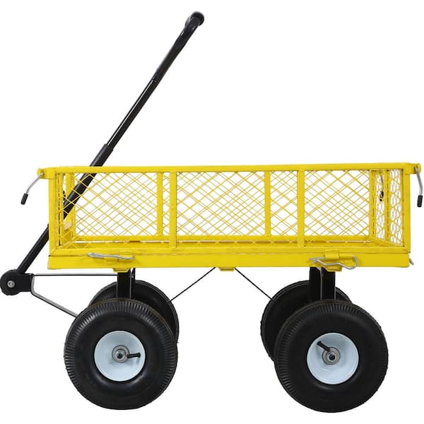 Sudzendf Portable 3 cu. ft. Steel Mesh Removable Sides Metal Garden Cart Yellow