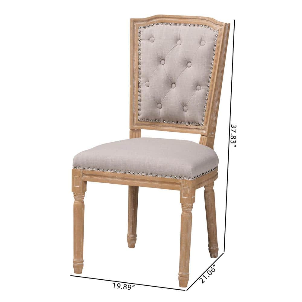 Estelle Weathered Oak and Beige Linen Upholstered Parsons Side Chair