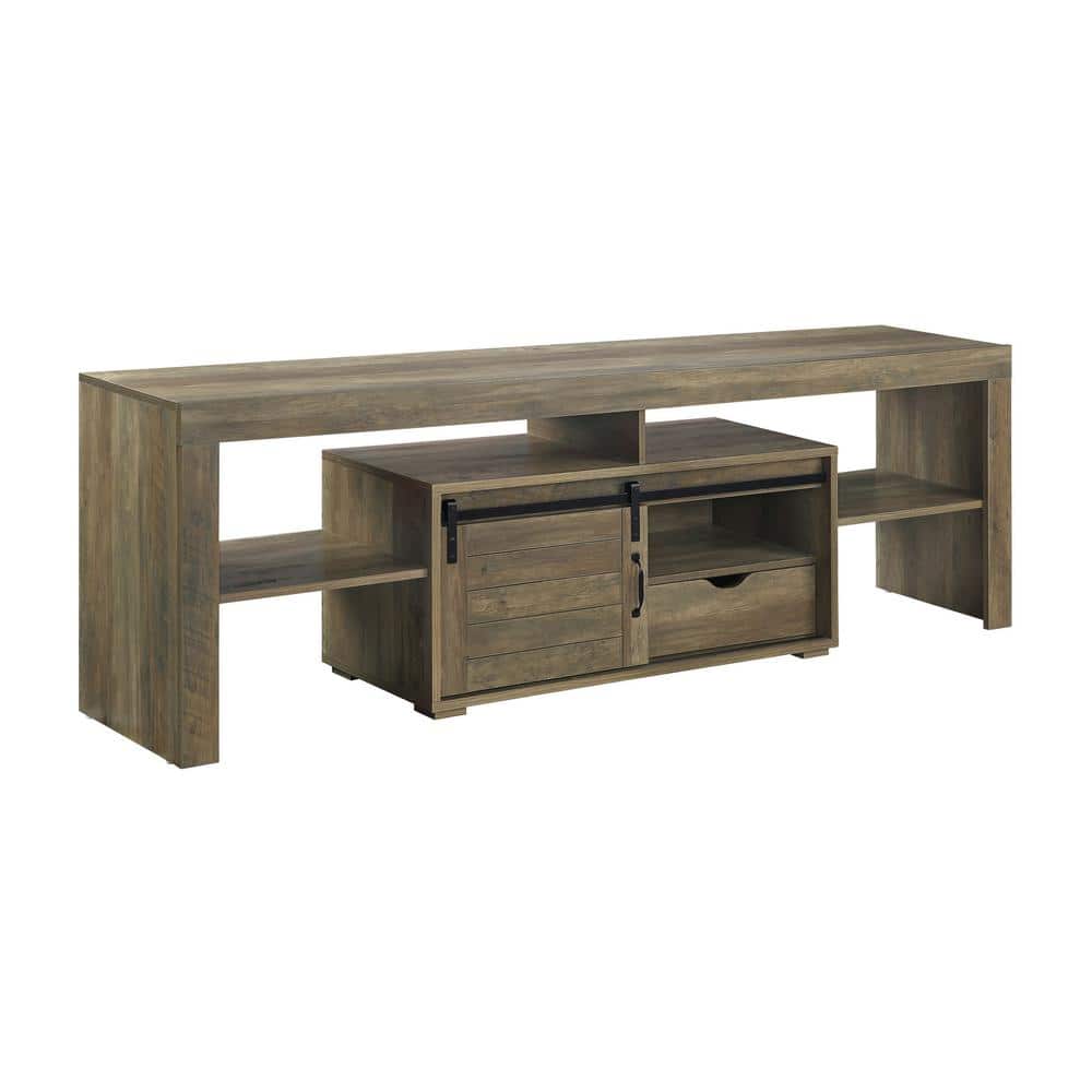 Rustic Oak Finish Wasim TV Stand with Sliding Barn Doors