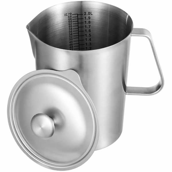 2L 70 oz Stainless Steel Pitcher with Lid Dual-Scale Measuring Jug for Espresso Latte Art Hot Cold Water
