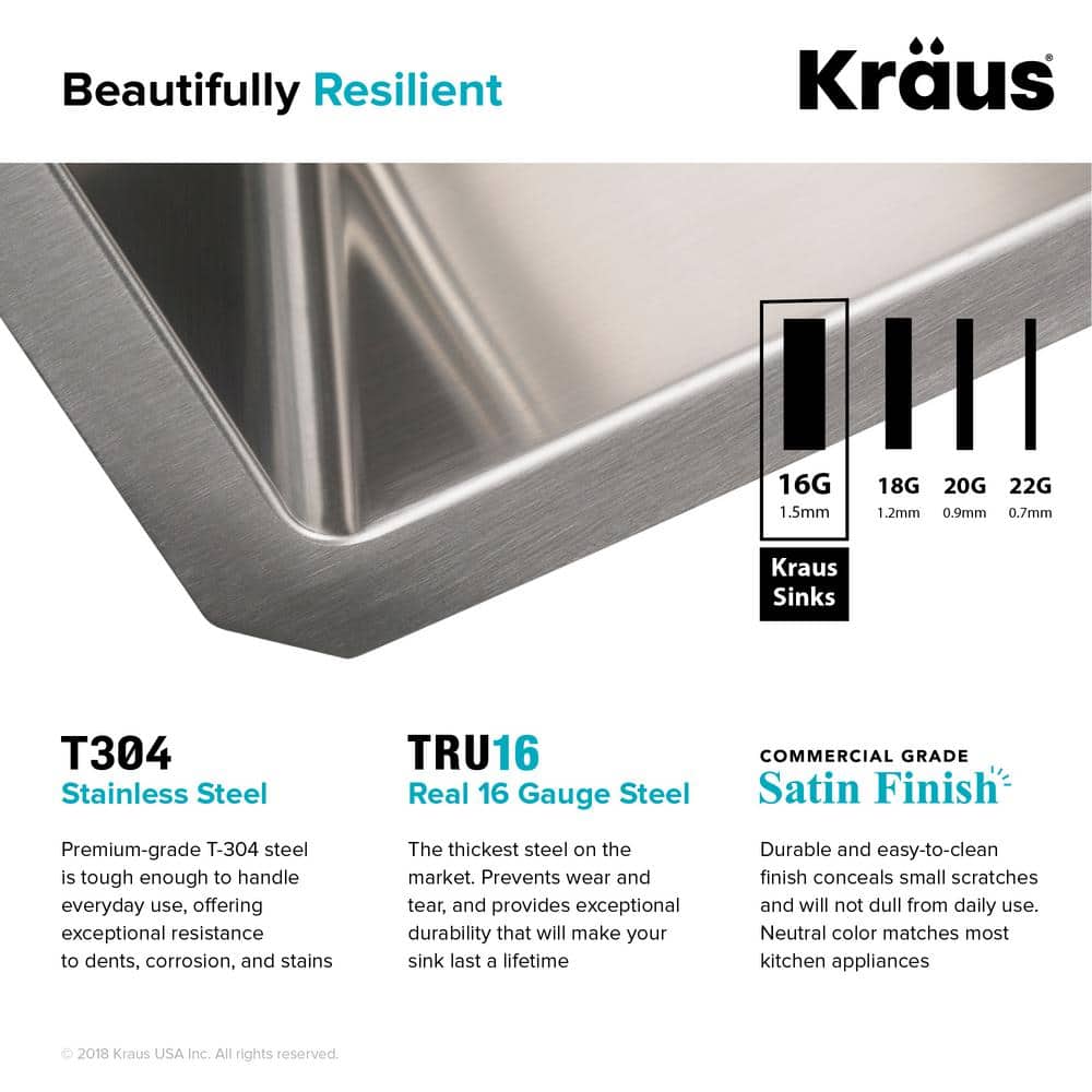 Kraus 32-Inch Satin Stainless Steel Double Bowl Undermount Sink
