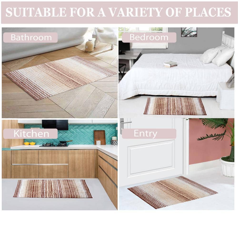 Beige and Brown Cotton Striped 24x40 Bath Rug
