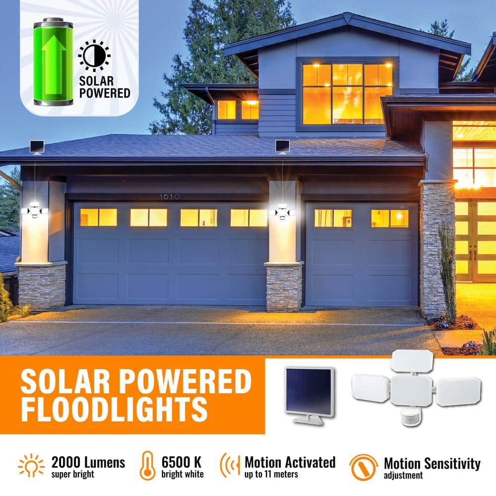 White Solar Powered Motion Sensing LED Floodlight