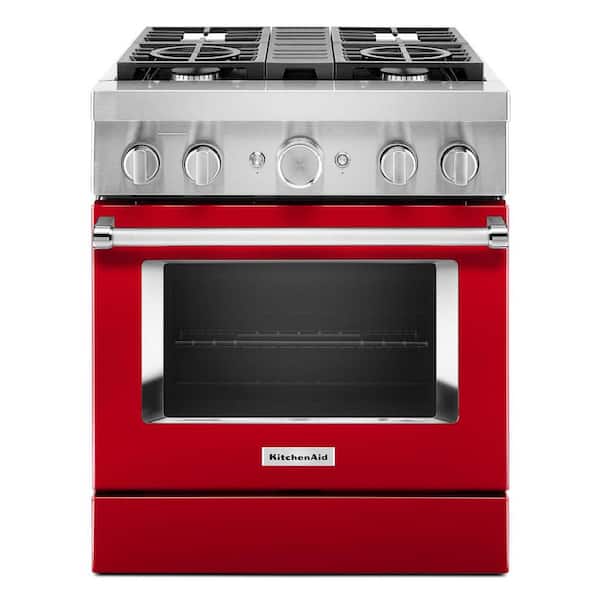 KitchenAid 30 in. 4.1 cu. ft. Dual Fuel Freestanding Smart Range with 4-Burners in Passion Red