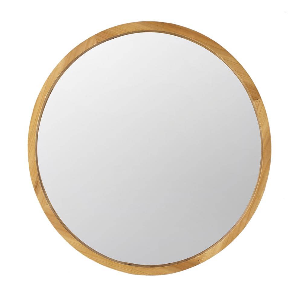 Brown 27.60 in. W x 27.60 in. H Farmhouse Natural Round Wood Framed Mirror 