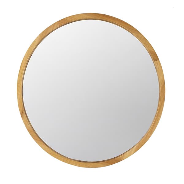Unbranded Brown 27.60 in. W x 27.60 in. H Farmhouse Natural Round Wood Framed Mirror for Living Room Bedroom Entryway