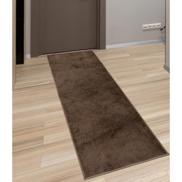 Euro Solid Dark Beige 26 in. Width x Your Choice Length Custom Size Runner Rug