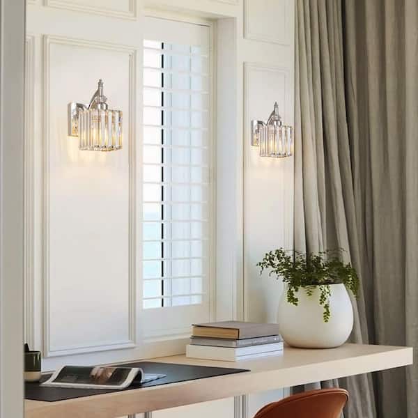 Home Lighting 4.72 in. 1-Light Chrome Crystal Bathroom Light Fixtures Over Mirror Modern Vanity Light, 2Pack