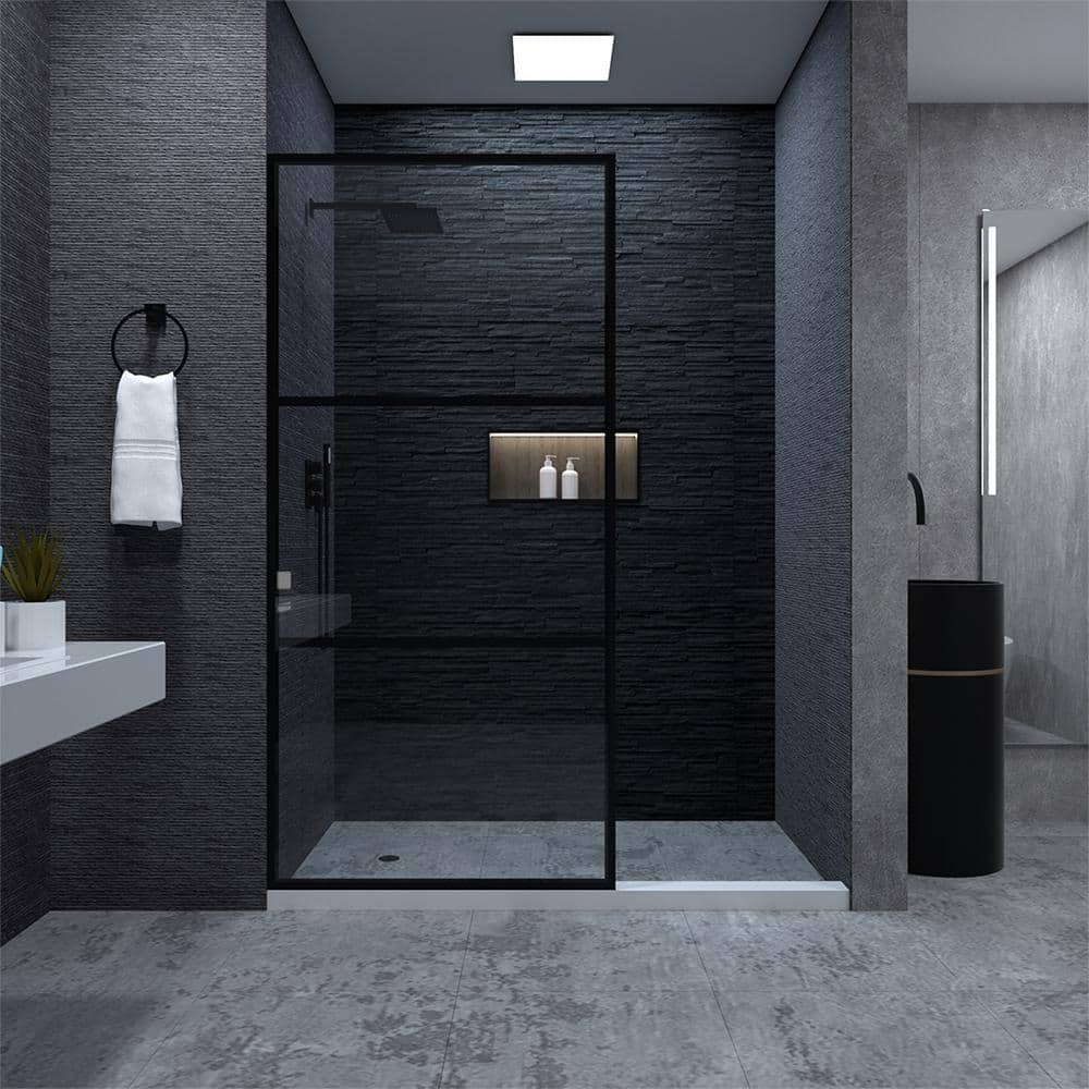 Matte Black Framed Clear Tempered Glass Shower Screen