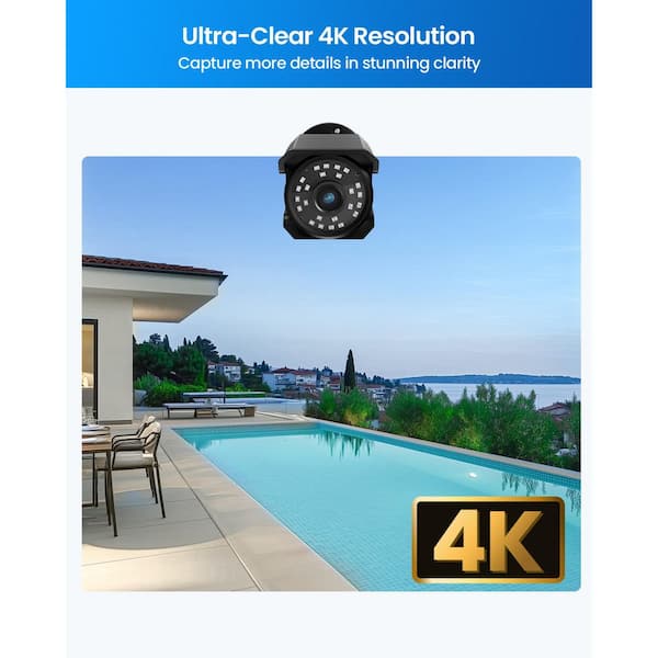 4K Ultra HD 8-Channel 2TB PoE NVR Security System with 6-Wired 8MP Spotlight Surveillance Cameras