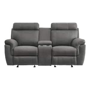 Cassville 76 in. W Gray Microfiber Double Glider Manual Reclining Loveseat with Center Console
