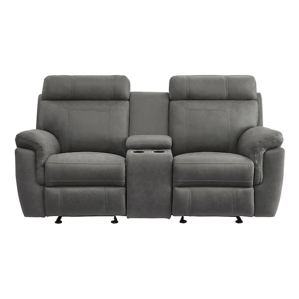 Lazzara Cassville 76 in. W Gray Microfiber Double Glider Manual Reclining Loveseat with Center Console