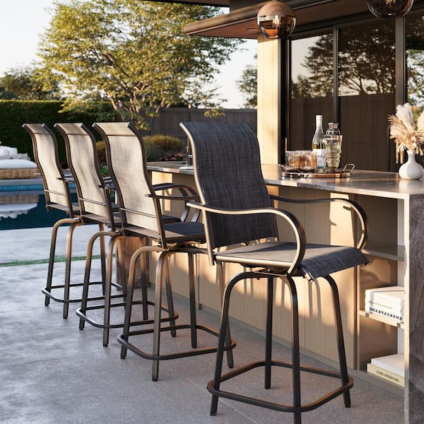 Poteban Gray Swivel Metal Outdoor High Bar Stools (4-Pack)