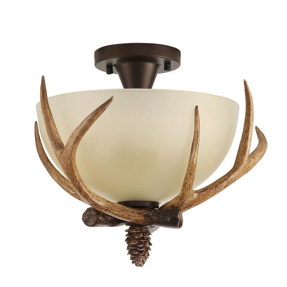 14.17 in. 3-Light Brown Resin Antler Semi-Flush Mount Ceiling Light with Glass Lampshade, No Bulbs Included price history on PriceWatchPro
