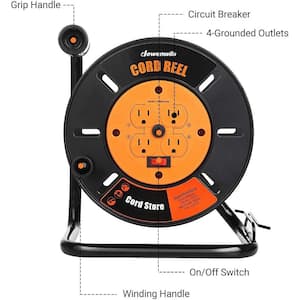 Heavy-Duty Hand Wind 100 ft. 14/3,16/3 Gauge 10Amp Retractable Extension Cord Reel with 4 Grounded Outlets