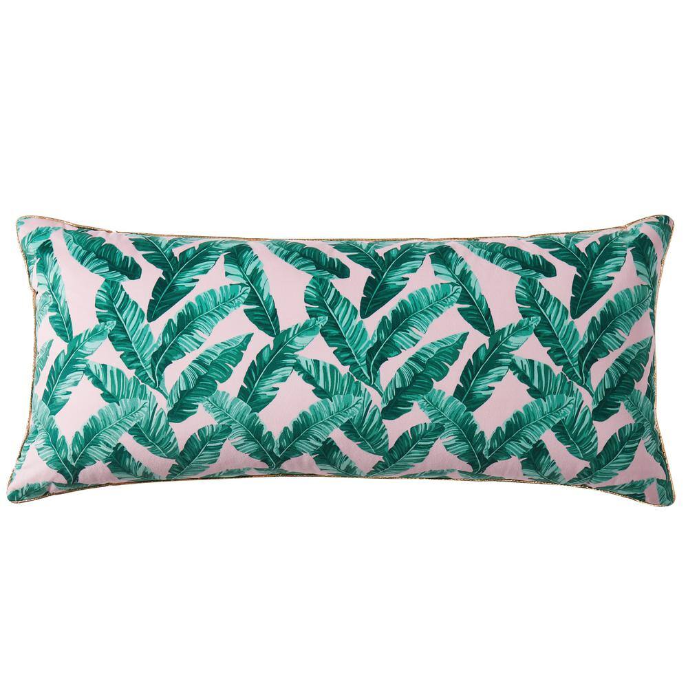 Tropical Palm Pink and White Striped Decorative Pillow