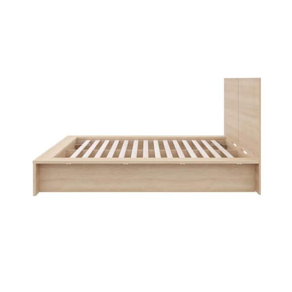 James Beige Oak Frame King Size Platform Bed with Headboard