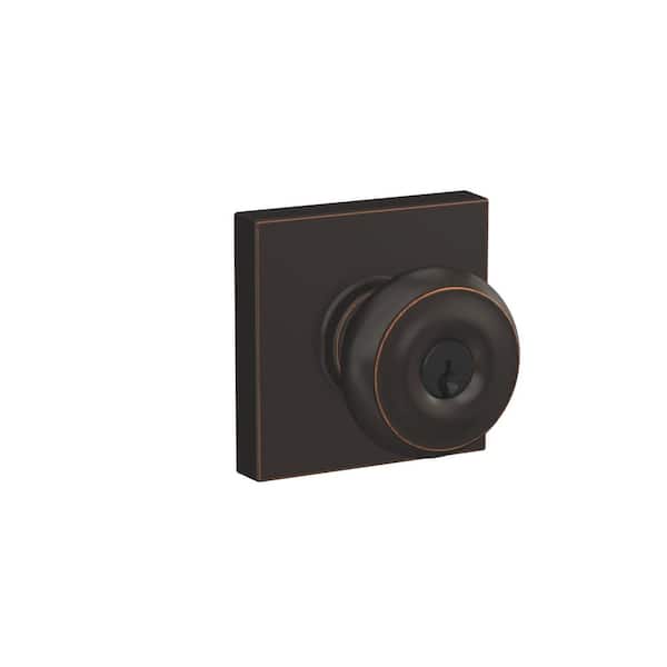 Schlage Custom Georgian Aged Bronze Keyed Entry Door Knob with Camelot Trim