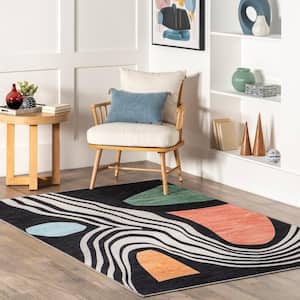 Rosina Modern Abstract Machine Washable Navy 3 ft. 3 in. x 5 ft. Accent Rug