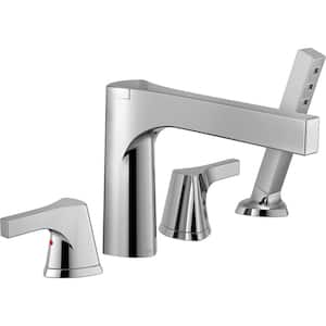 Zura 2-Handle Deck-Mount Roman Tub Faucet Trim Kit with Hand Shower in Chrome (Valve Not Included)