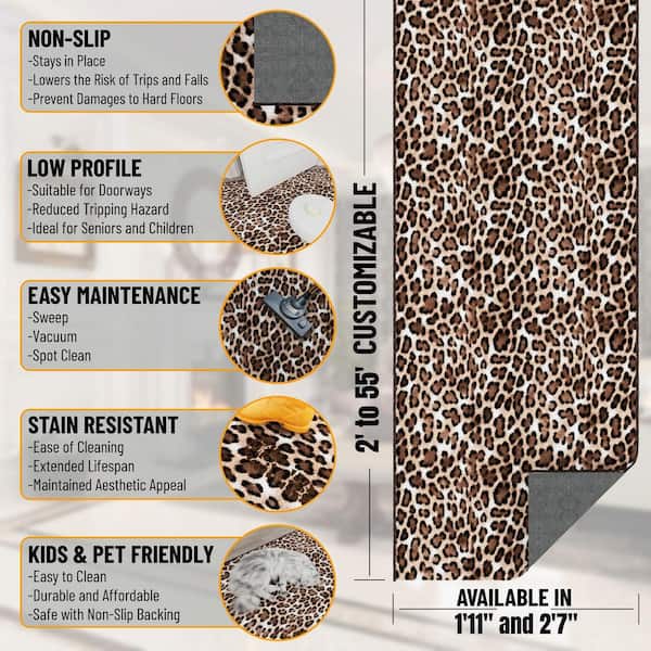 Ascend Non-Slip Rubberback 3 ft. x 15 ft. Indoor Custom Cut Extra Long Runner Rug 2 ft. 7 in. x 15 ft., Leopard Print