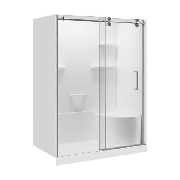 Carlyn 32 in. L x 60 in. W x 76 in. H Alcove Left Drain Shower Stall/Kit with Shower Wall and Shower Pan in Chrome