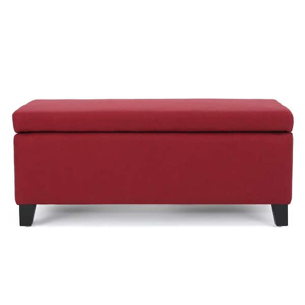 Noble House Breanna Deep Red Fabric Storage Ottoman