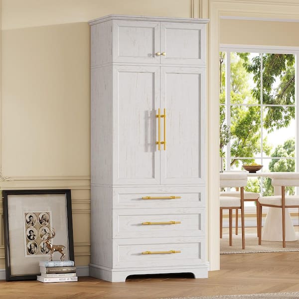 Sloane Retro White 78.2 in. Kitchen Pantry Storage Cabinet with Adjustable Shelves, Door Racks and Drawers