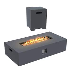 56 in. x 28 in. Rectangular Concrete Propane Outdoor Fire Pit with Lava Rocks in Dark Gray