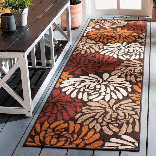 Veranda Chocolate/Terracotta 2 ft. x 8 ft. Abstract Floral Indoor/Outdoor Runner Rug