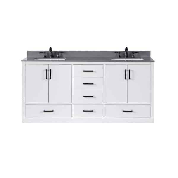 Altair Monna 72 in. W x 22 in. D x 34 in. H Bath Vanity in White with Concrete Grey Composite Stone Top