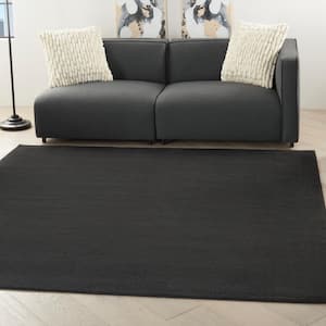 Essentials Black 7 ft. x 7 ft. Square Solid Contemporary Indoor/Outdoor Patio Area Rug