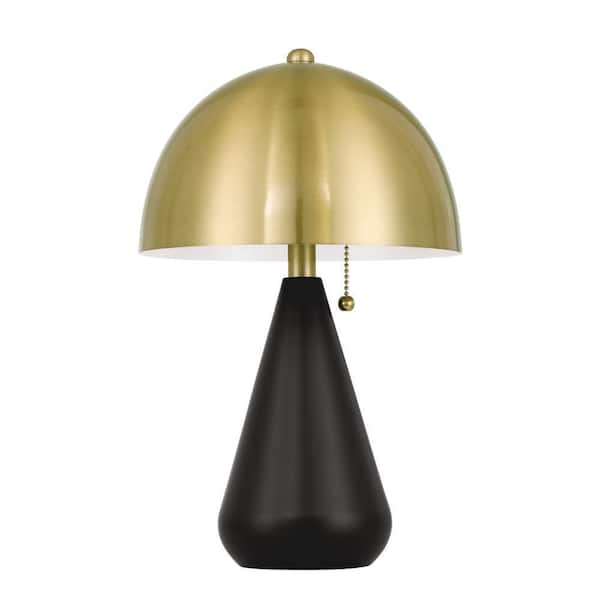 Shelby 14.55 in. Flat Black/Satin Brass Finish Contemporary Mushroom Table Lamp for home with Satin Brass Steel Shade