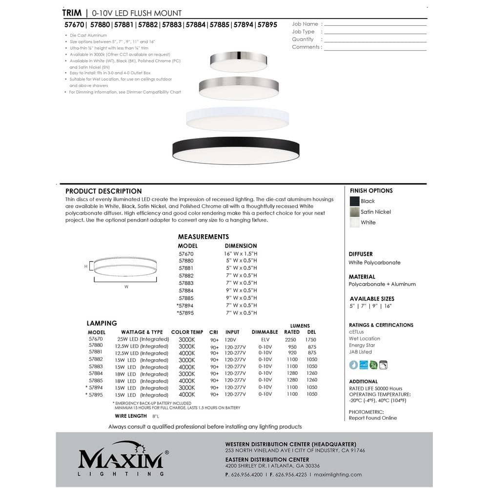 Satin Nickel 16" LED Flush Mount Ceiling Light