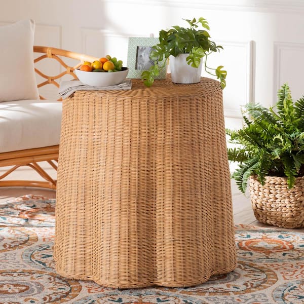 bali & pari Palm 28 in. Honey Round Wicker Rattan End Table 244-13634 ...