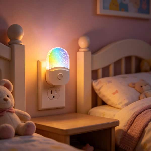 2-Pack RGB LED Night Lights Plug into Wall, 8-Color Changing with Sensor, Dimmable Nightlight for Kids Bedroom, Bathroom