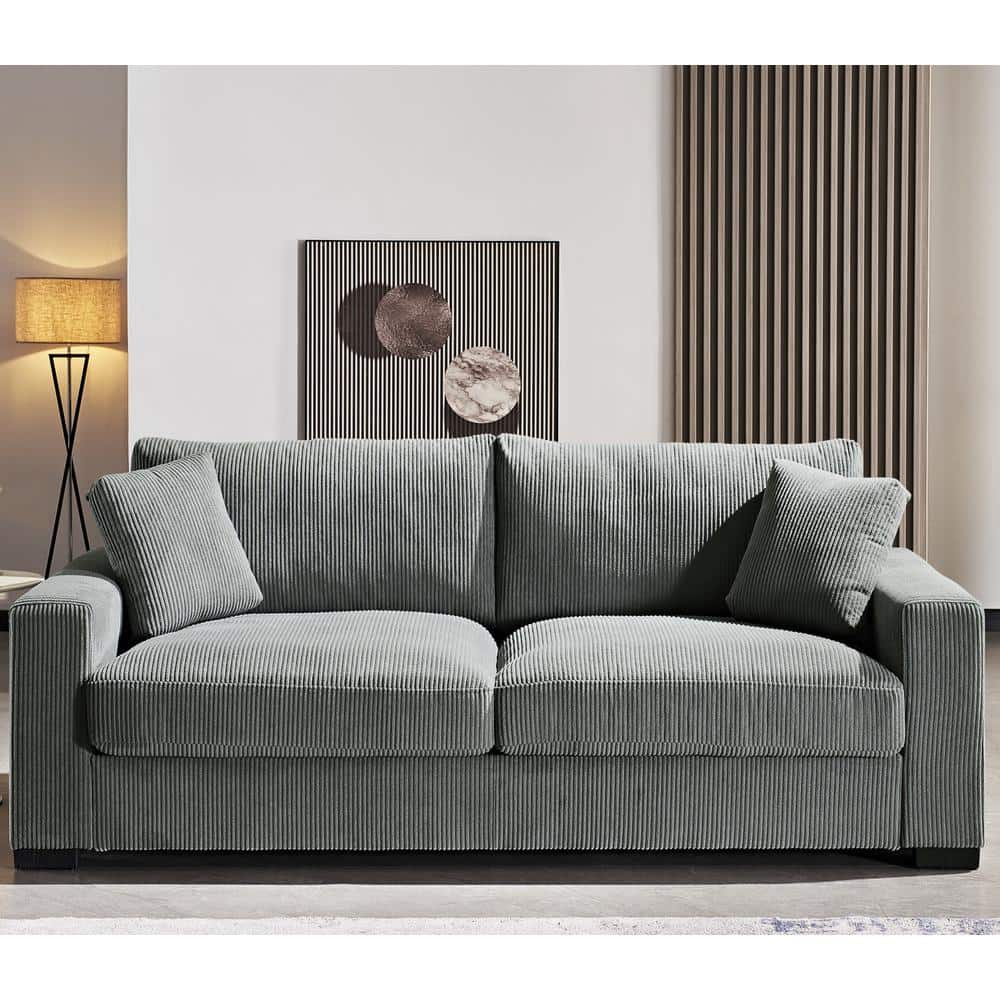 Luxe Collection 89 in. Wide Square Arm Soft Corduroy Polyesters Fabric Mid-Century Modern Rectangle Sofa in Gray -  US Pride Furniture, S5864-S