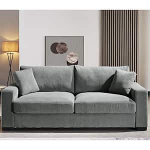 Luxe Collection 89 in. Wide Square Arm Soft Corduroy Polyesters Fabric Mid-Century Modern Rectangle Sofa in Gray