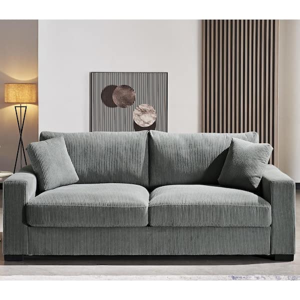 US Pride Furniture Luxe Collection 89 in. Wide Square Arm Soft Corduroy Polyesters Fabric Mid-Century Modern Rectangle Sofa in Gray