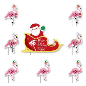 23 in. x 15.5 in. Flamingle Bells Yard Sign & Outdoor Lawn Decorations Tropical Flamingo Christmas Yard Signs (Set of 8)