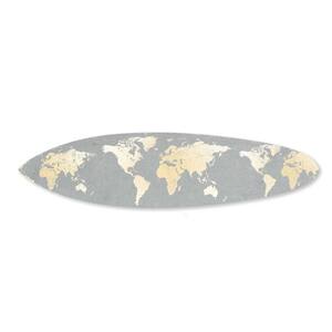 Gray and White Wooden Surfboard Wall Art with World Map Print