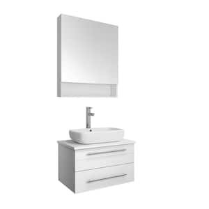 Lucera 24 in. W Wall Hung Vanity in White with Quartz Stone Vanity Top in White with White Basin and Medicine Cabinet