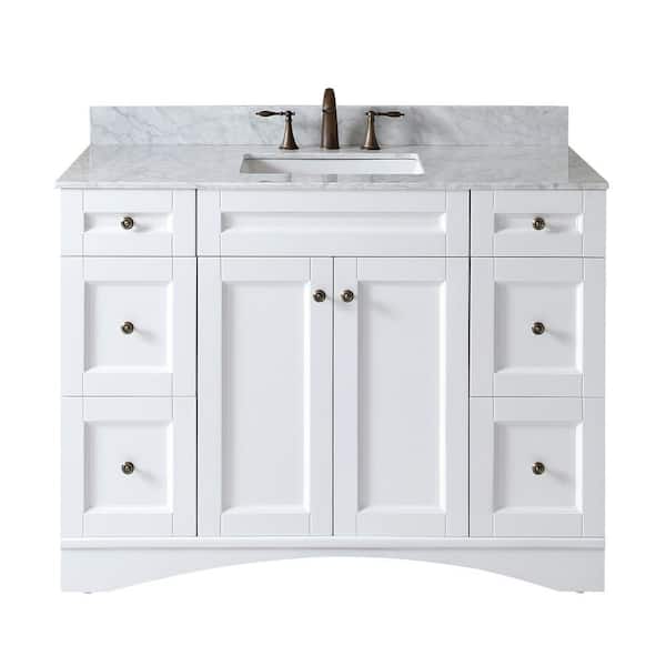 Virtu USA Elise 49 in. W Bath Vanity in White with Marble Vanity Top in White with Square Basin
