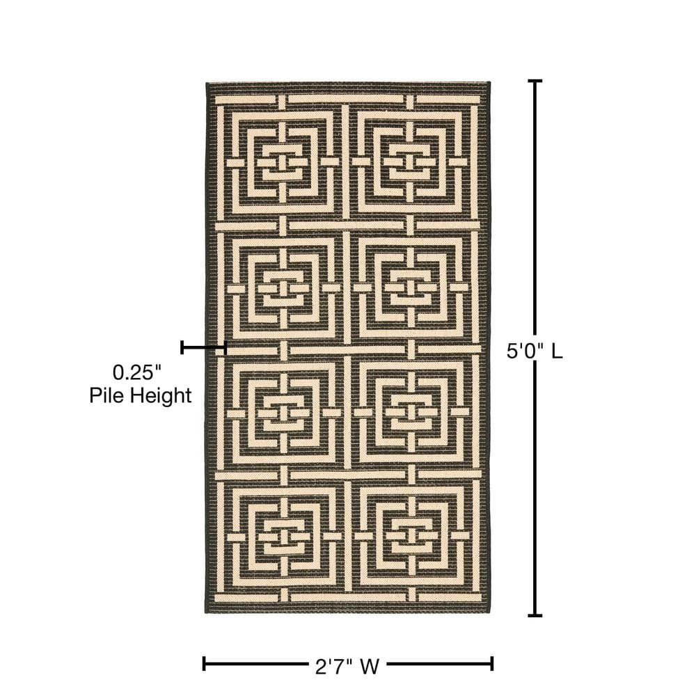 Black and Bone Geometric Indoor/Outdoor Area Rug, 2'7" x 5'