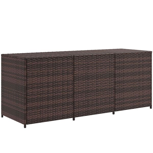 Mixed Brown 175 Gal. PE Rattan Wicker Deck Box, Outdoor Storage Box with Pneumatic Bar Lift for Patio Cushions Pool Toys